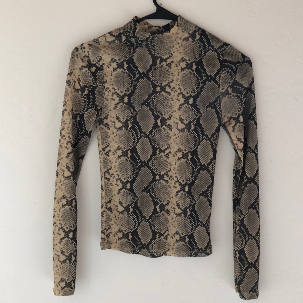 Topshop snakeskin stretchy crew neck sheer top